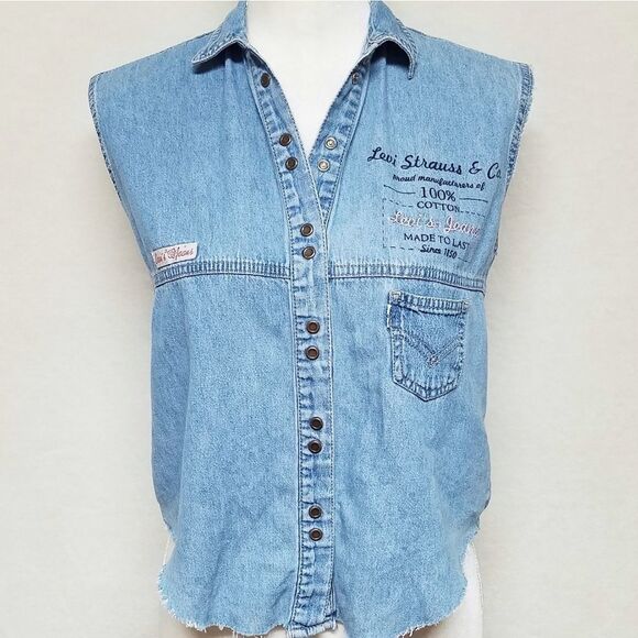 VINTAGE 96 Levi's Raw Cut Sleeveless Chambray Top - Picture 2 of 13
